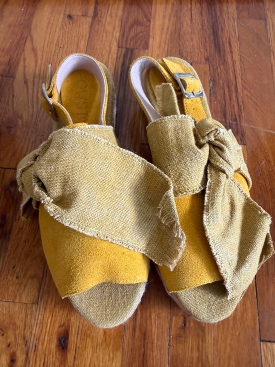 Anthropologie Shoes - Anthropologie Howsty Yellow Knotted Fabric Open-Toe Slingback Sandals